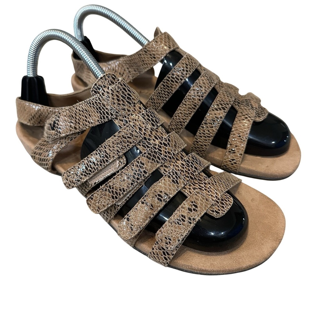 Vionic Harissa Sandals Womens Size 9.5 Brown Tan Snake‎ Print Comfort Strappy